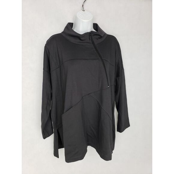 Spirithouse Women's Half Zip Dark Grey Sweatshirt Size M Front Pockets Lagenlook - Picture 1 of 8